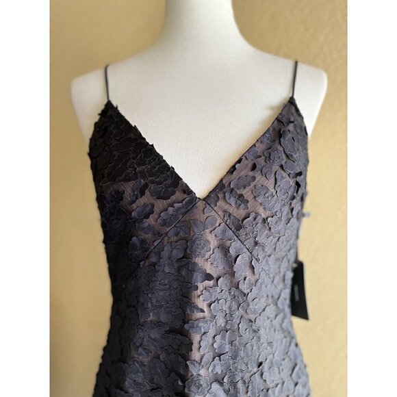 Vera Wang Women's Black Floral Ruffle Lace Cocktail Dress Size 8 - Picture 6 of 11